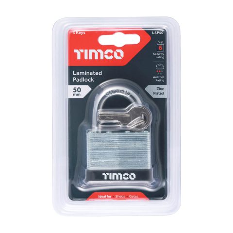 Timco Zinc Plated 50mm Laminated Lock | Maximum Security